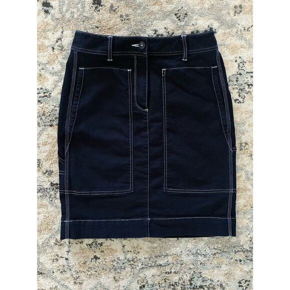 Women’s Navy Land’s End Midi Boat Skirt With White Stitching Size 2 - Picture 1 of 3